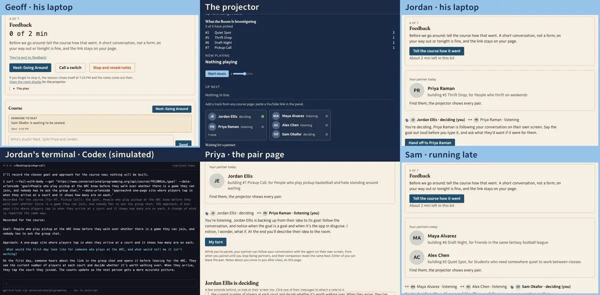 Step 25: Before the switch, Priya tells Jordan what she'll say about his idea to the room, and he says whether he'd put it differently. Then Feedback, before the go-around this time, so it reaches everyone's page.